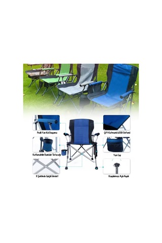 Efsane Kamp - Profesyonel Fold&go Katlanır Kamp Sandalyesi Mavi Çok Renkli