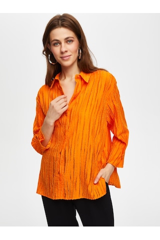 Faik Sönmez Kendinden Jakarlı 3/4 Kol Gömlek 041 Us25gml04161 Orange