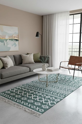 Doğal Tonlarda Modern Desenli Çift Taraflı Yıkanabilir Kilim Renkli