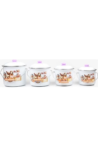 Alev Emaye Bakraç Yoğurt Bağraç Bakliyat Kabı Seti 26 Cm 8 Litre Beyaz