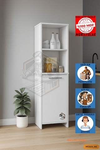 Tamamı Mdf Kapaklı Açık Raflı Çok Amaçlı Beyaz Boy Kiler Dolabı