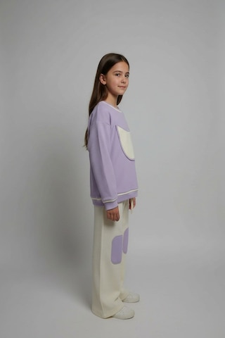 Aden Kids Unisex Çocuk %100 Pamuk Alt Üst Takım Ekru - Lila