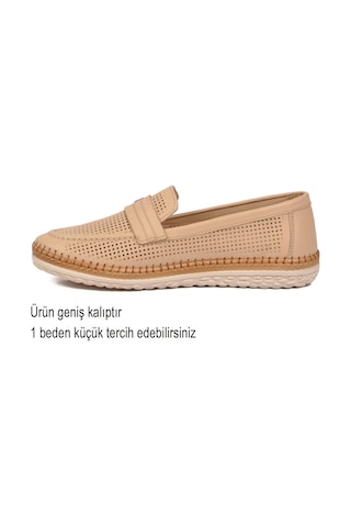 Voyager Bej Geniş Kalıp Hakiki Deri Hafızalı Rahat Taban Kadın Casual Ayakkabı Loafer Z142 Z