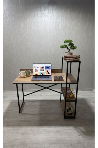 3 Raflı Çalışma Masası 60x120 - Bilgisayar Ofis Ders Masası Oyuncu Masası Siyah