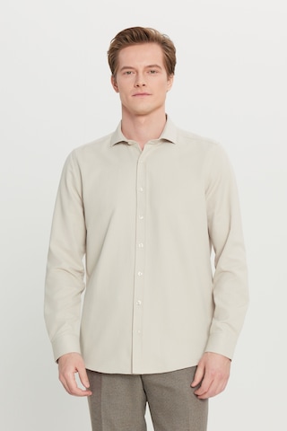 AC&Co / Altınyıldız Classics ERKEK BEJ Kolay Ütülenebilir Slim Fit Dar Kesim İtalyan Yaka Armürlü Gömlek Bej