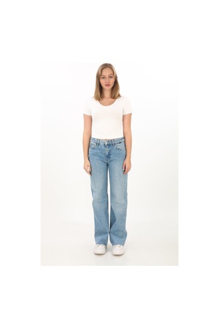 V Yaka Slim Fit Crop Tişört-ekru Ekru