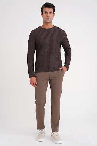 Efor Slim Fit Esnek Pamuklu Dokulu Kumaş Uzun Kollu Kahverengi Tişört Ts 934