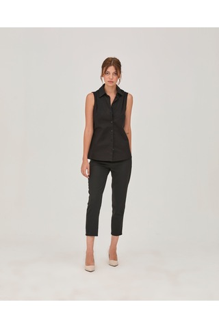 Arka Yırtmaç Detay Kemerli Gömlek Siyah Siyah
