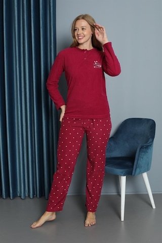 Yeni Sezon Sonbahar/kış Kadın Welsoft Yuvarlak Yaka Düz Desen Kalın Polar Pijama Takımı 30009-fuşya Fuşya