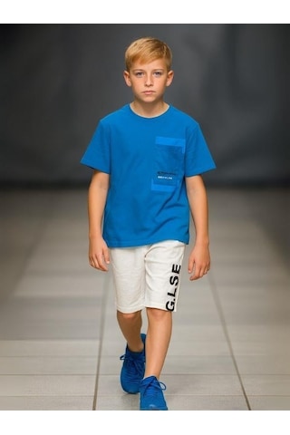 Marions Erkek Çocuk Cep Detaylı Oversize Kalıp T-shirt-15958 Mavi