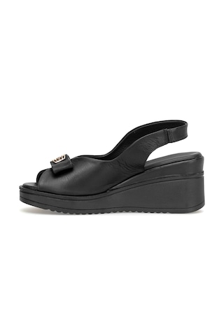 Mammamia D26ys-5295 Kadın Hakiki Deri Dolgu Topuk Sandalet Siyah Siyah
