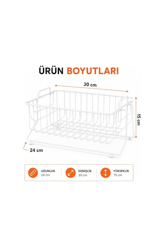Metal Ayaklı Sepet Meyvelik Sebzelik, Beyaz Tel Mutfak Organizeri, Tezgah Üstü Meyve Sebze Sepeti, Tabak Bardak Düze Çok Renkli