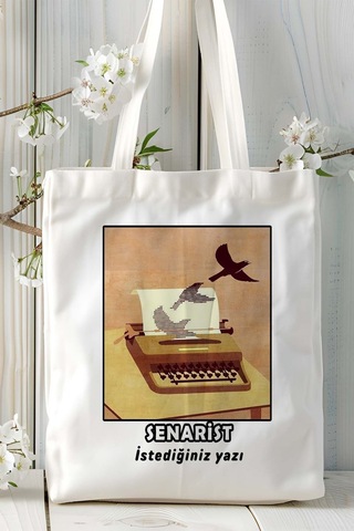 Art Hediye Senarist Baskılı Bez Omuz Çantası Kişiye Özel Model 4 Çok Renkli