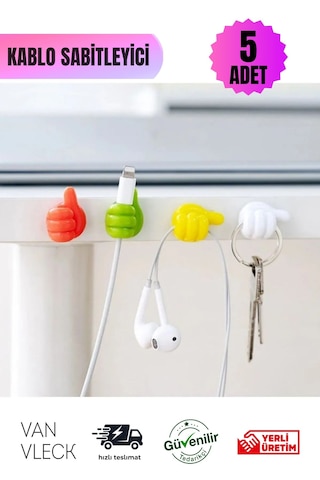 5 Li Set El Şeklinde Kablo Tutucu Yapışkanlı Sabitleyici