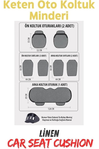 Araba Koltuk Minderi Keten Oto Koltuk Minderi 7 Li Oturak Sırt Dayamalı Cepli Su Geçirmez
