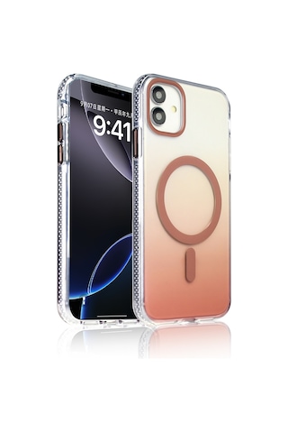 Apple Uyumlu iPhone 11 Kılıf M-safe Şarj Özellikli Transparan Renk Geçişli Zore Toros Kapak Rose Gold