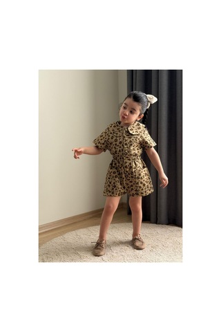 Musab Kids Bebe Yaka Leopar Tulum Kahverengi