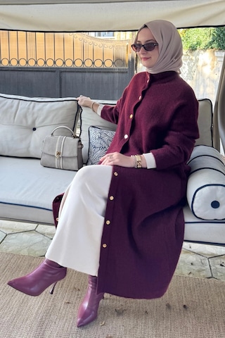 Rabia Şamlı Yakut Angora Triko Kap Bordo Normal