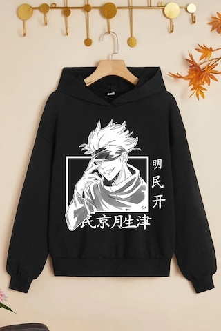 Çocuk Jujutsu Kaisen Baskılı Sweatshirt Siyah