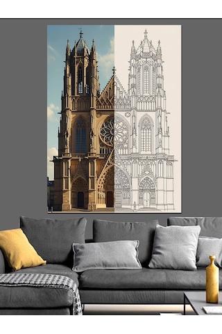 Ahşap Tablo Gotik Katedral Eskiz Çizimi