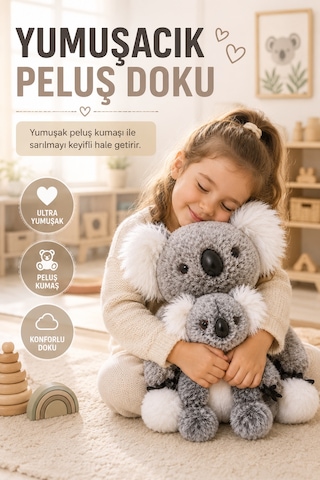 26 Cm Gri Anne Ve Yavru Koala Peluş Oyuncak Yumuşak Dekoratif Çocuk Odası Uyku Arkadaşı