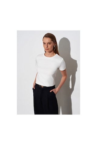 Dilvin 32779 Bisiklet Yaka T-shirt-ekru-16478