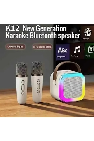 Bluetooth Hoparlör K12 Karaoke Makinesi Taşınabilir 5. Kablosuz Mikrofonlar İle Pink 1 Mic
