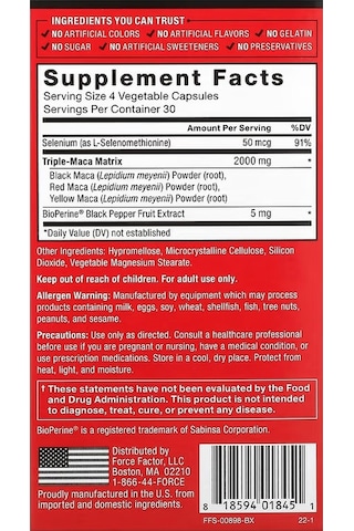 Force Factor Fundamentals Maca Max 2000 Mg 120 Vegan Caps