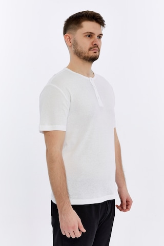 Erkek Henley Yaka %100 Pamuklu Dokulu Kumaştan Kısa Kollu Günlük Basic Tişört Beyaz