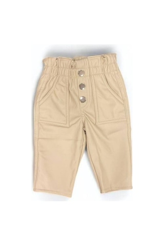 Kız Çocuk Deri Şardonlu Tayt Pantolon-15044 Krem