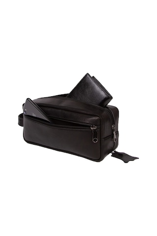 Bizoon Np176 Gerçek Deri Erkek Portföy El Traş Çantası Siyah-Siyah