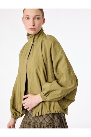 Koton Paraşüt Kumaş Uzun Kollu Cepli Dik Yaka Fermuarlı Oversize Yağmurluk Haki 6sak00067ew