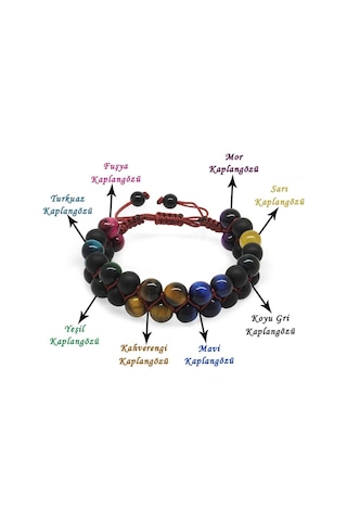 Çift Sıra Makrome Örgülü Küre Kesim Çoklu Kaplangözü Doğaltaş Kombinli Erkek Enerji Bilekliği Çok Renkli