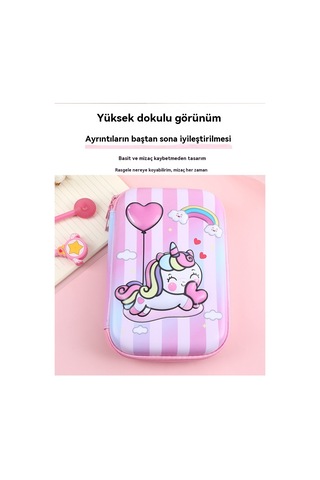 Unicorn Pembe Kırtasiye Kutusu Okul Malzemeleri Pembe