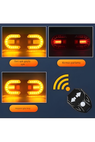 Fy-1825 Kablosuz Bisiklet Dönüş Sinyali Led Arka Lamba Usb Şarjlı, Uzaktan Kumandalı, Ipx5 Suya Dayanıklı Siyah