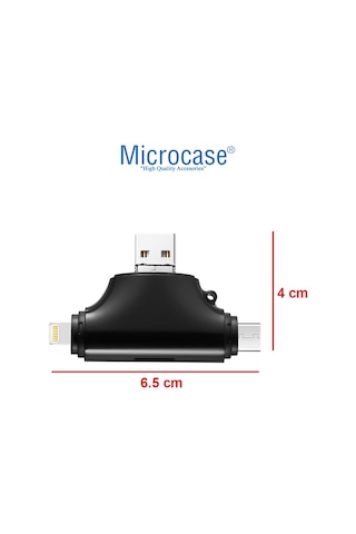 Microcase AL2743 4 in 1 SD Kart Okuyucu Type-C Lightning Micro USB to USB Çevirici Siyah