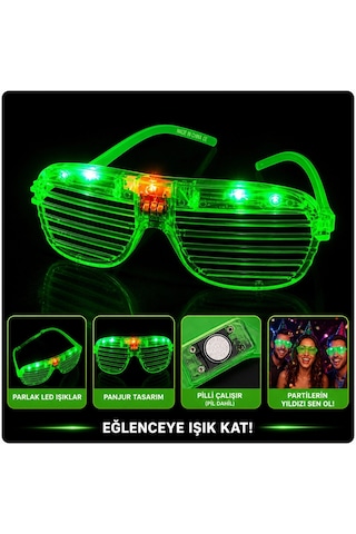 Led Işıklı Panjur Parti Gözlüğü Yeşil Renk Shutter Gözlük Diğer