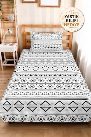 Siyah Geometrik Genç Odası Tek Kişilik Pike Takımı - Modern Etnik 160x220 Cm Kapitone Yatak Örtüsü Mumlu Adaçayı Uyumu