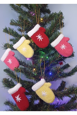 Yılbaşı Ağacı Süsü Eldiven 6 Adet - El Örgüsü 0