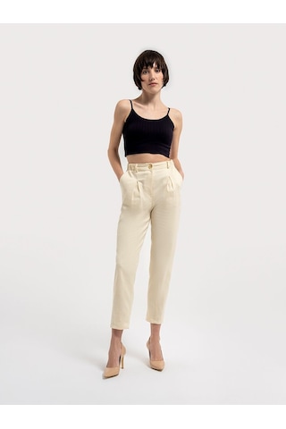 Slouchy Fit Kadın Pantolon Ekru