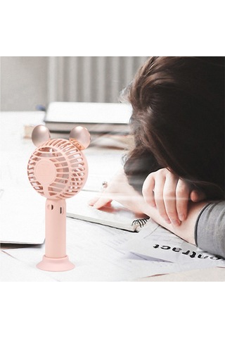 Skycity Mini El Fani Ve Masaüstü Fanı, 3 Hızlı Usb Şarjlı, 500mah Pil, Portatif, Sessiz, Ayı Kulaklı, Pembe