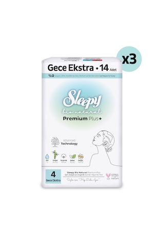Sleepy Bio Natural Premium Plus Hijyenik Ped Süper Avantaj Paketi Gece Ekstra 42 Adet