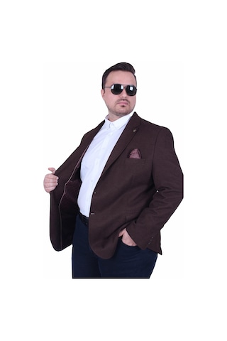 Mocgrande Erkek Büyük Beden 4 Drop Blazer Şönili Ceket 500602 Kahverengi Kahverengi