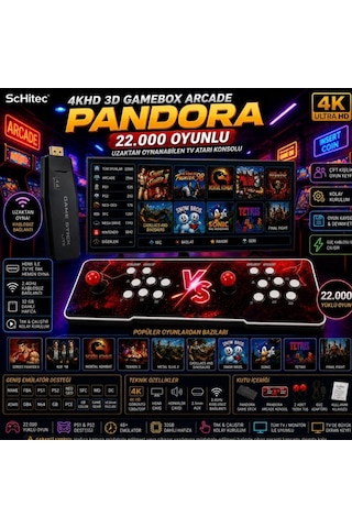 ScHitec 4KHD 3D Gamebox Arcade Pandora 21.000 Oyunlu Uzaktan Oynanabilir TV Konsolu