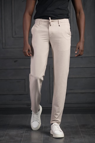 Perpant Slimfit Beli Lastikli Ve İplikli Likralı Gofre Kumaş Jogger Pantolon Krem