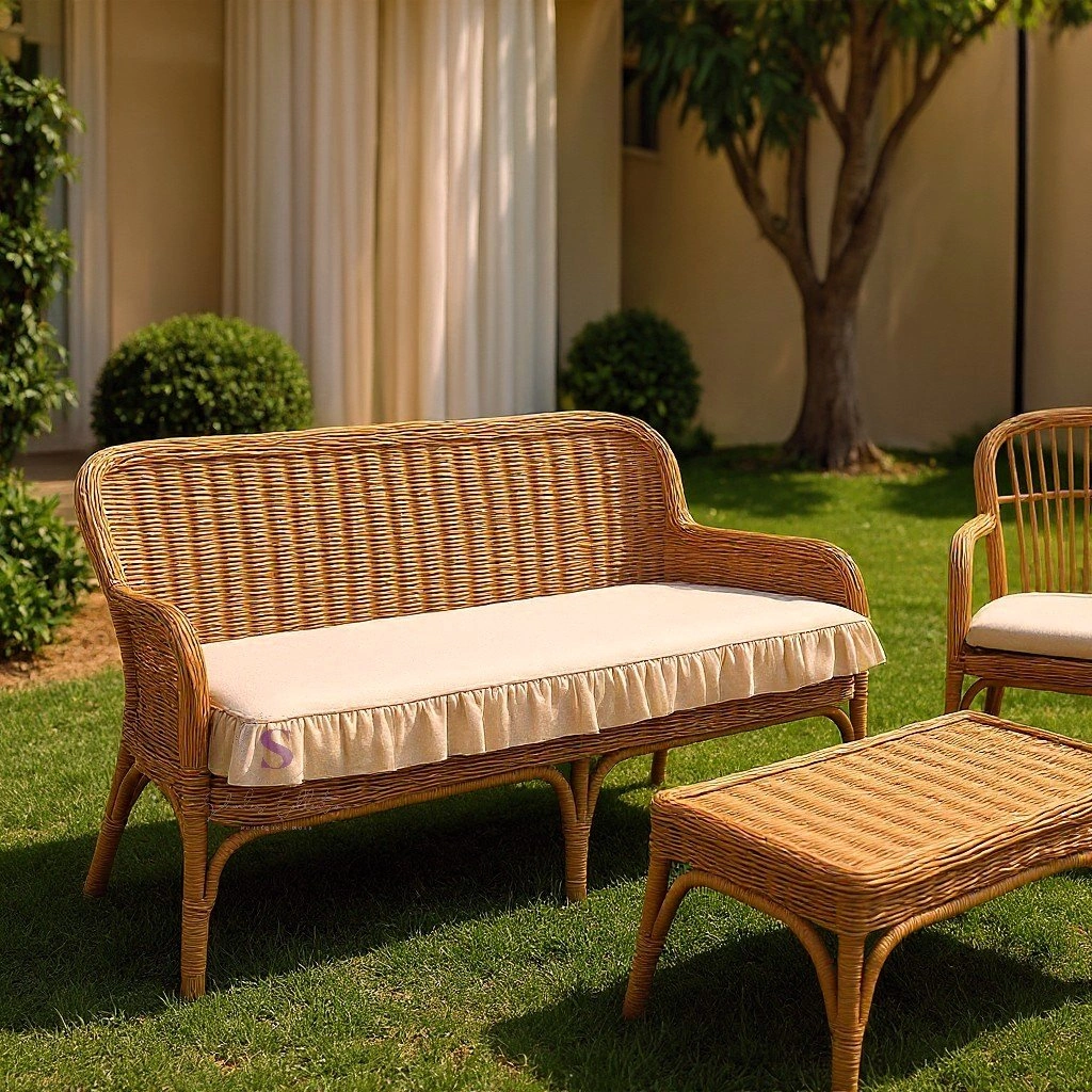 El Yapımı Buldan Yıkanmıs Keten 4 Tarafı Fırfırlı Bank Minderi 110x50x5cm Bej