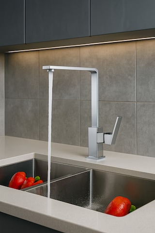 2'si Bir Arada Krom Mutfak Eviye Bataryası / Krom Banyo Lavabo Bataryası Sıcak Soğuk Çift Girişli Krom