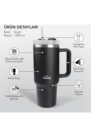 Any Morning Vaha 1200 Ml Üç Kademe Çevirmeli Kapaklı Çift Katman Çelik Termos Mug Siyah Sı2440217 Siyah