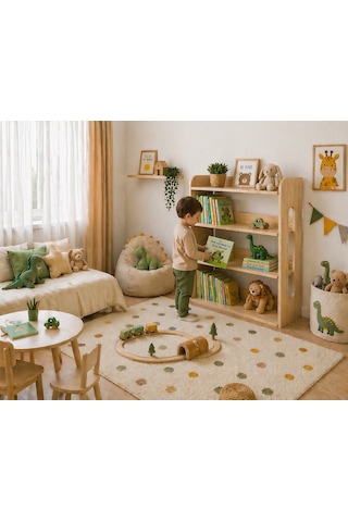 Pureza Çocuk Kitaplık & Oyuncak Rafı -4 Raflı Çok Amaçlı Düzenleyici 80x100 Cm Meşe