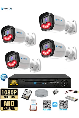 4 Kameralı Full HD Güvenlik Kamera Seti 320 GB HDD 5MP Gece Görüşlü (Siyah-Beyaz) Sabit İp Gerekmez